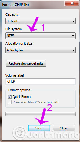 Format USB theo định dạng NTFS