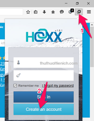 Nhấn vào biểu tượng Hoxx VPN, sau đó nhấn nút Creat an account