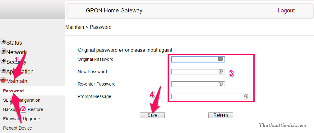 Đổi mật khẩu đăng nhập Modem Gpon