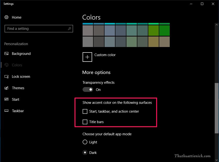 Tùy chỉnh các tùy chọn cho Windows Color