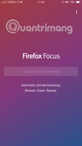 Giao diện trang chủ của Firefox Focus