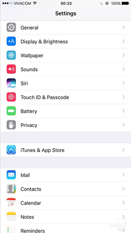 Giao diện menu Settings iOS 10