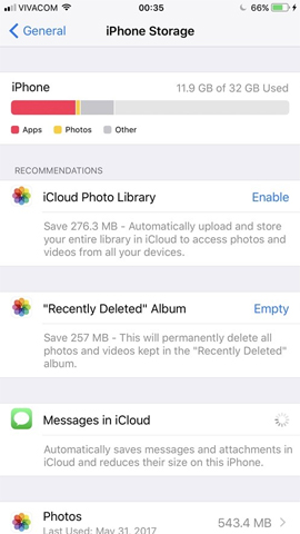 Giao diện Storage iOS 11