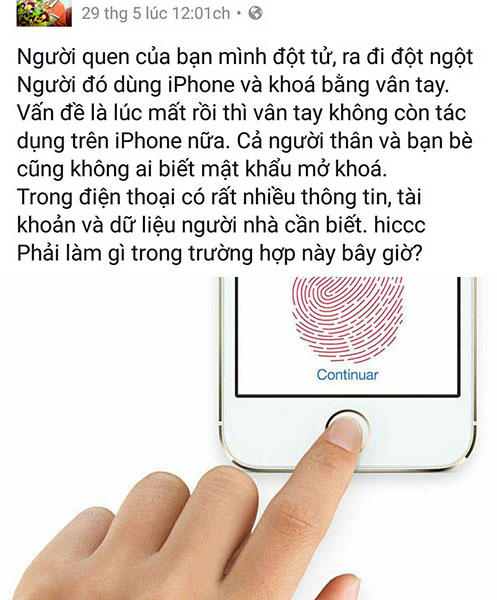 Touch ID trên iPhone chỉ hoạt động với người SỐNG
