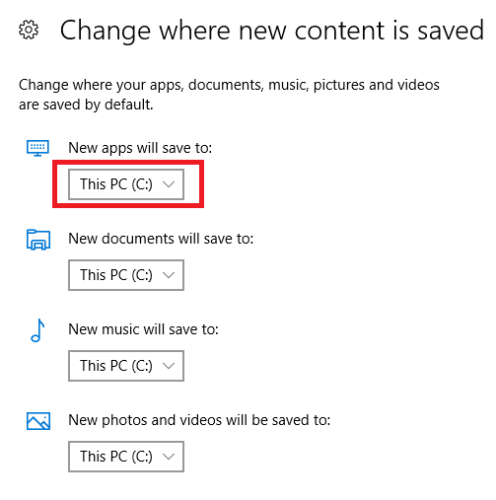 tùy chọn cài đặt lưu trữ khác Windows 10