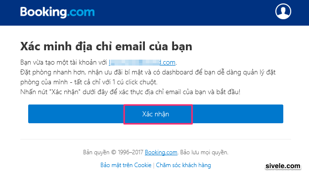 Bạn mở thư Booking.com gửi, nhấn vào nút Confirm (hoặc Xác nhận) để kích hoạt tài khoản