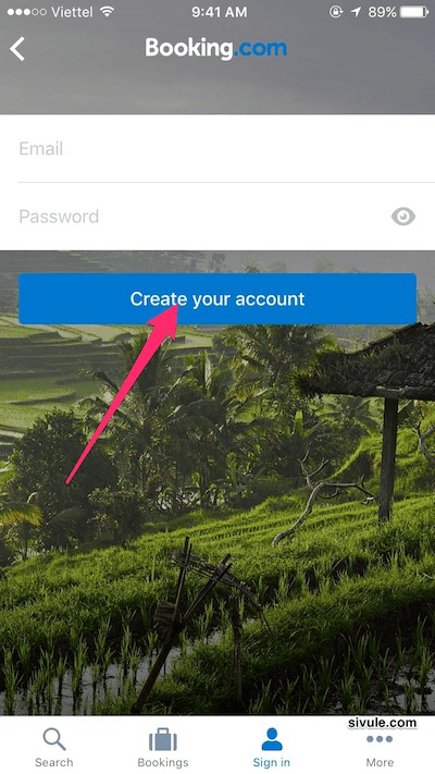 Nhập địa chỉ email (Email) và mật khẩu (Password) rồi nhấn nút Create your account
