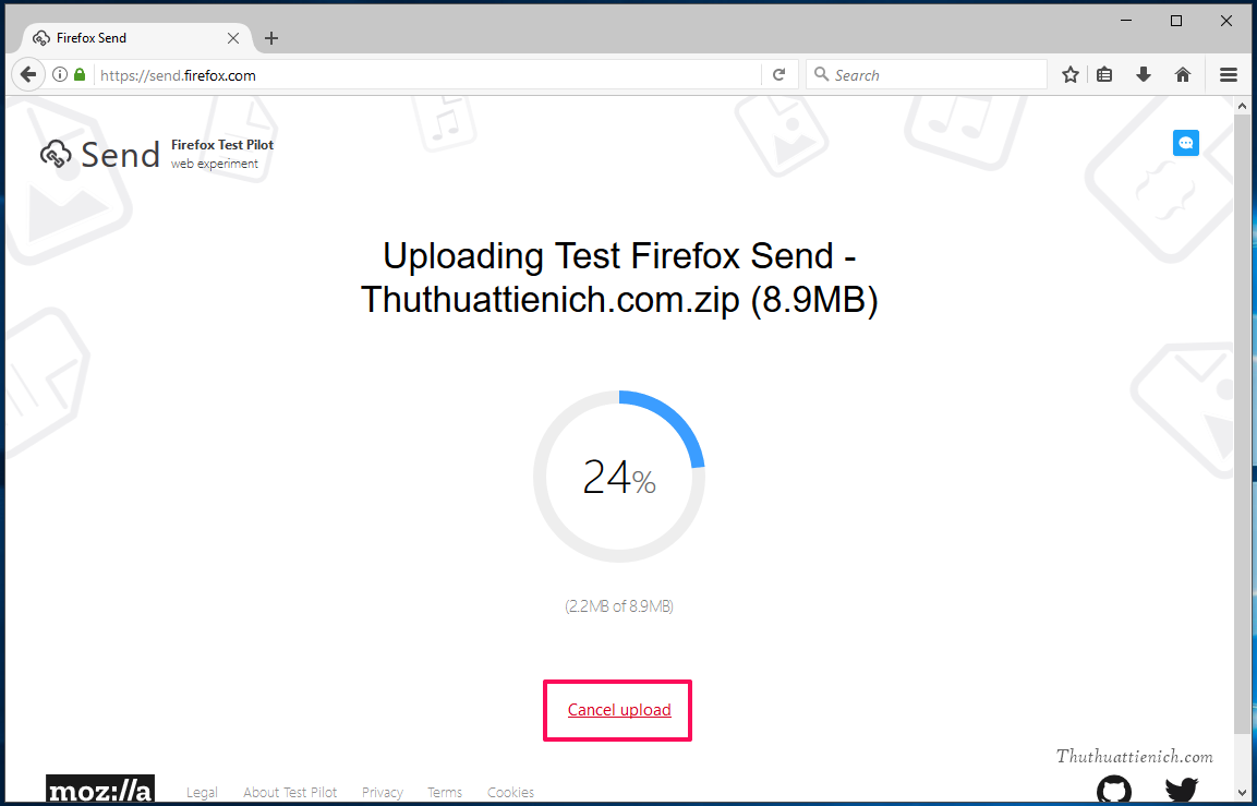Chờ chút để Firefox bắt đầu tải lên tập tin của bạn