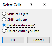 Nhấp chọn Delete entire row hoặc Delete entire column