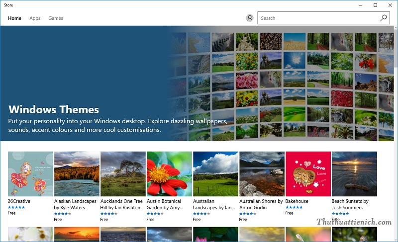 Lúc này Windows Store sẽ được mở và đưa bạn đến kho hình nền máy tính ( Windows Themes)