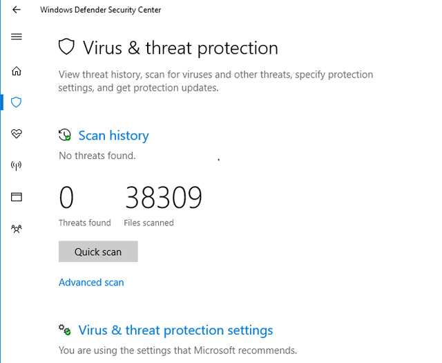 Chương trình diệt virus Windows Defender