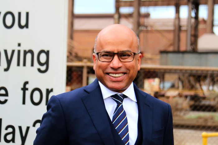 PHOTO: Billionaire Sanjeev Gupta has launched his company SIMEC ZEN Energy's first renewables project in Whyalla. (ABC News: Nick Harmsen)