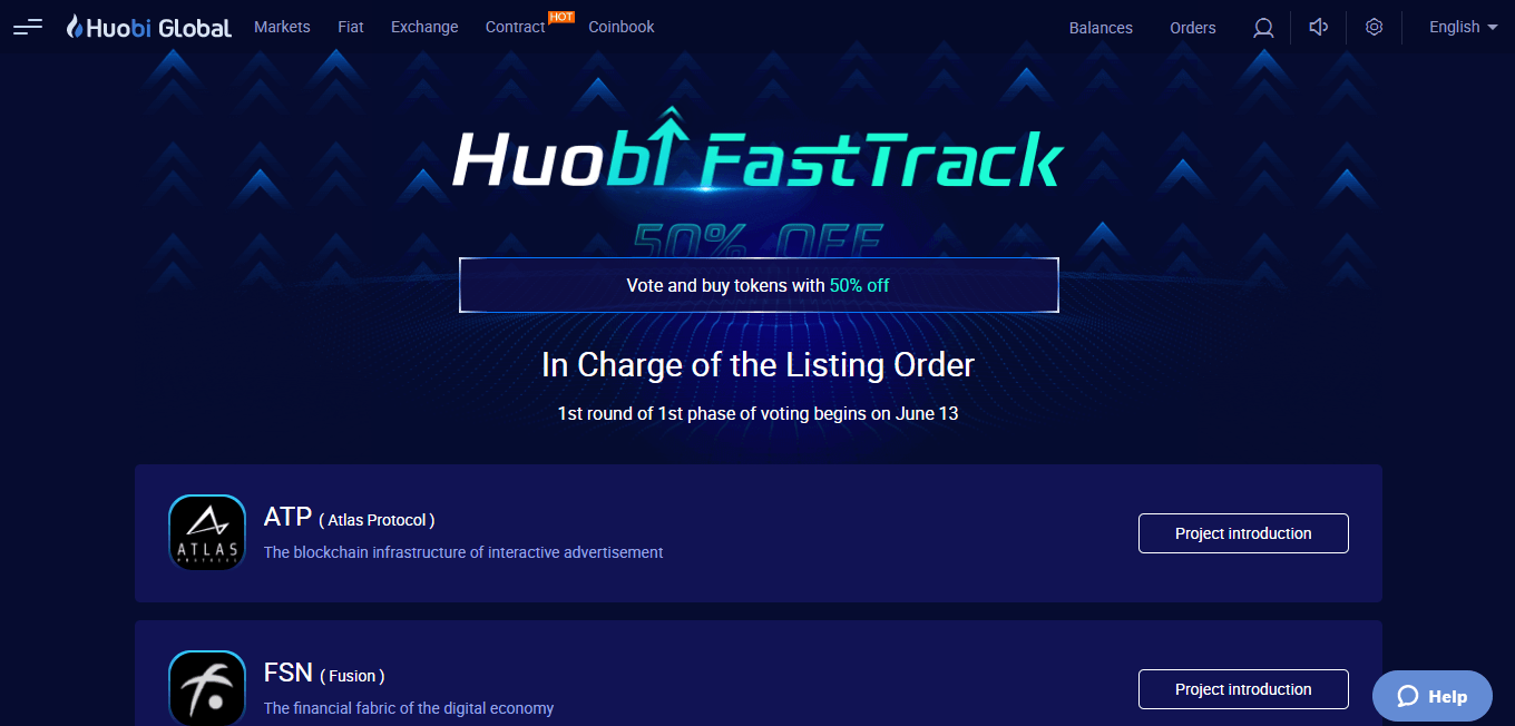 Bạn hãy đăng nhập vào Huobi Global 20 phút trước khi đến hạn voting và nhấn vào banner Huobi FastTrack.