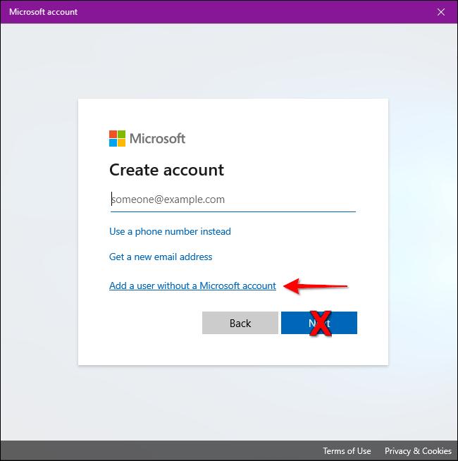 Click vào tùy chọn Add a User without a Microsoft Account