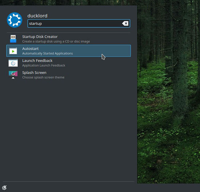Nhập “autostart” vào trong menu KDE