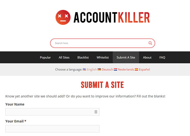 Bạn có thể thêm hoặc chỉnh sửa thông tin về trang web trên AccountKiller