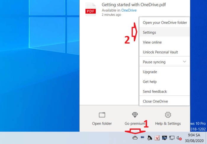 Truy cập Settings phần mềm OneDrive trên máy tính