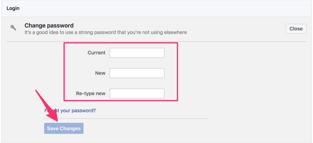 cách thay đổi mật khẩu Facebook