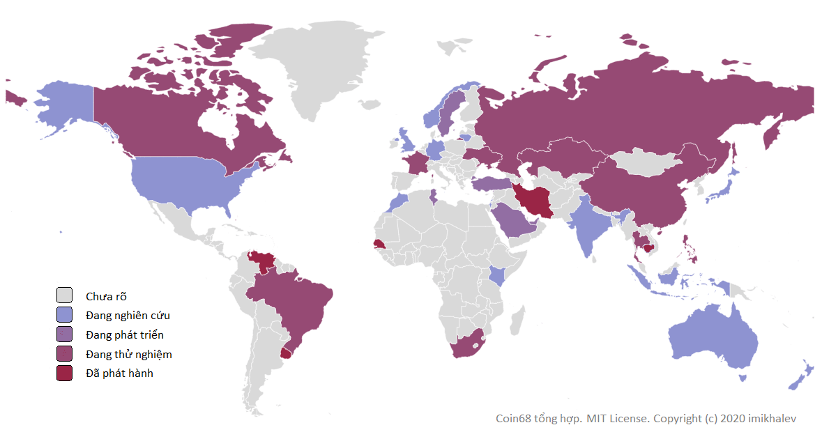 Bản đồ thế giới về CBDC theo các giai đoạn phát triển