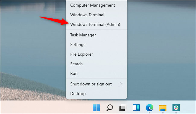 Nhấp vào “Windows Terminal (Admin)”