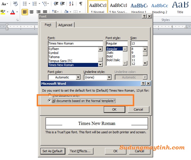 Hướng dẫn cách thay đổi font chữ mặc định trong Microsoft Word 2010